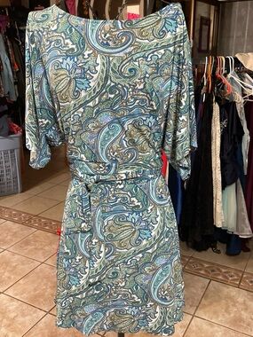 BCBGMaxAzria Teal Blue Paisley Midi Dress